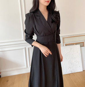 Abito <span class=keywords><strong>Blazer</strong></span> da Donna Autunnale, Scollo a V, Maniche Lunghe, Lunghezza al Ginocchio, Linea ad A, Tinta Unita, Vita Naturale, Abito Casual Eco-Friendly - Product Image 3