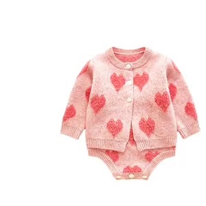 Roupas de inverno para bebês, malha, suéter e macacão para crianças pequenas, roupa para meninas de 0-2 anos