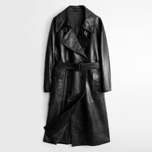 Veste en cuir véritable de haute qualité longue longueur <span class=keywords><strong>Trench</strong></span> en cuir de vache à la cire d'huile - Product Image 2