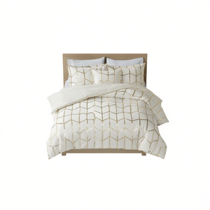 Parure de lit King Size en satin imprimé géométrique métallisé, 3 pièces, technique tissée, pour chambre moderne - Product Image 1