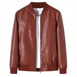 Chaqueta Bomber de Cuero PU para Hombre, Cuello Alto, Cierre de Cremallera, Estilo Casual, Color Sólido, Corte Regular, para Otoño - Product Image 2