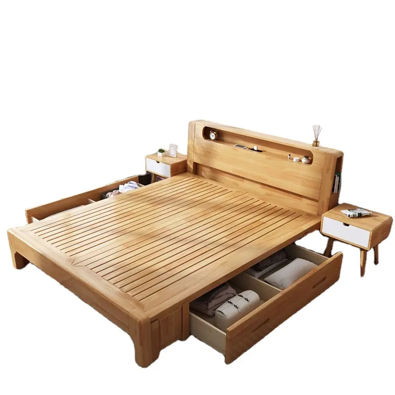 modern single queen size wood bedframe platform full size bed frame with storage furniture