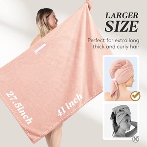 Toalla <span class=keywords><strong>extra</strong></span> larga de microfibra para secar el pelo, gorro de baño ultraabsorbente, turbante envolvente - Product Image 6