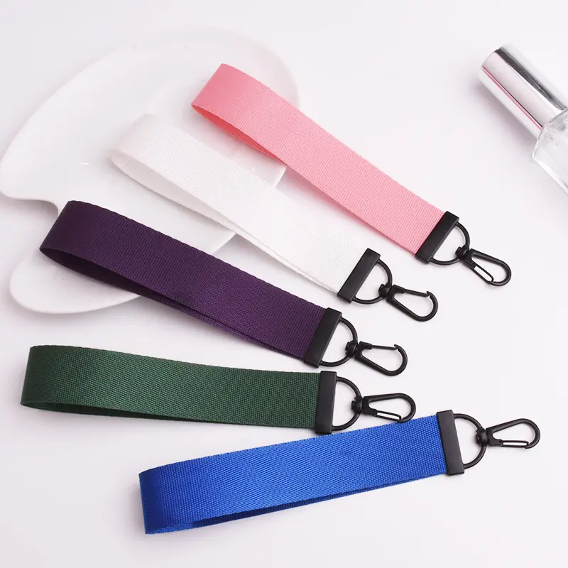 Ya395 Atacado Colorido Plain Nylon Strap Chaveiro Metal Hook Webbing Wrist Lanyard Tecido Keychain para Sports Boys e Girl