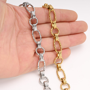 Cadena de Eslabones Ovalados Grabados |   Cadena Gruesa Texturizada de Acero Inoxidable con Baño de Oro PVD de 18K para Fabricación de Joyería y Bolsos DIY - Product Image 2