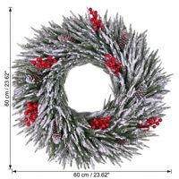 Karangan Bunga Natal Buatan 60cm dengan Buah Pinus dan Buah Merah, Karangan Bunga Pintu Depan untuk Dekorasi Dinding Rumah.