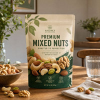 Sachet d'emballage personnalisé pour noix mélangées de qualité alimentaire, imprimé sur mesure, avec fermeture éclair réutilisable et refermable, pour amandes et noix de cajou