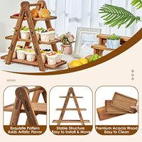 Support à cupcakes en bois, 3 niveaux avec surface de qualité alimentaire, support à gâteaux en bois d'acacia, 3 niveaux, bois pour aliments et jouets, pliable
