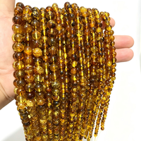 Perles d'ambre naturel piebald 6-10mm, perles rondes en vrac, perles en pierre d'ambre véritable pour la fabrication de bijoux, bracelets, colliers, DIY