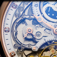 Montre mécanique JYD-055 Skeleton 44 mm pour homme, phase de lune, luminescente, automatique, avec boîtier en saphir et bracelet en cuir
