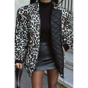 Veste bomber décontractée à imprimé léopard pour l'automne/hiver, fermeture éclair, style bomber, fonctionnalité détachable, taille XL, tissu en cuir polyester/coton - Product Image 4