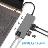 USB3.0 USB C Hub 9 en 1 Station de charge adaptateur PD type c avec prise audio HDTV4k RJ45
