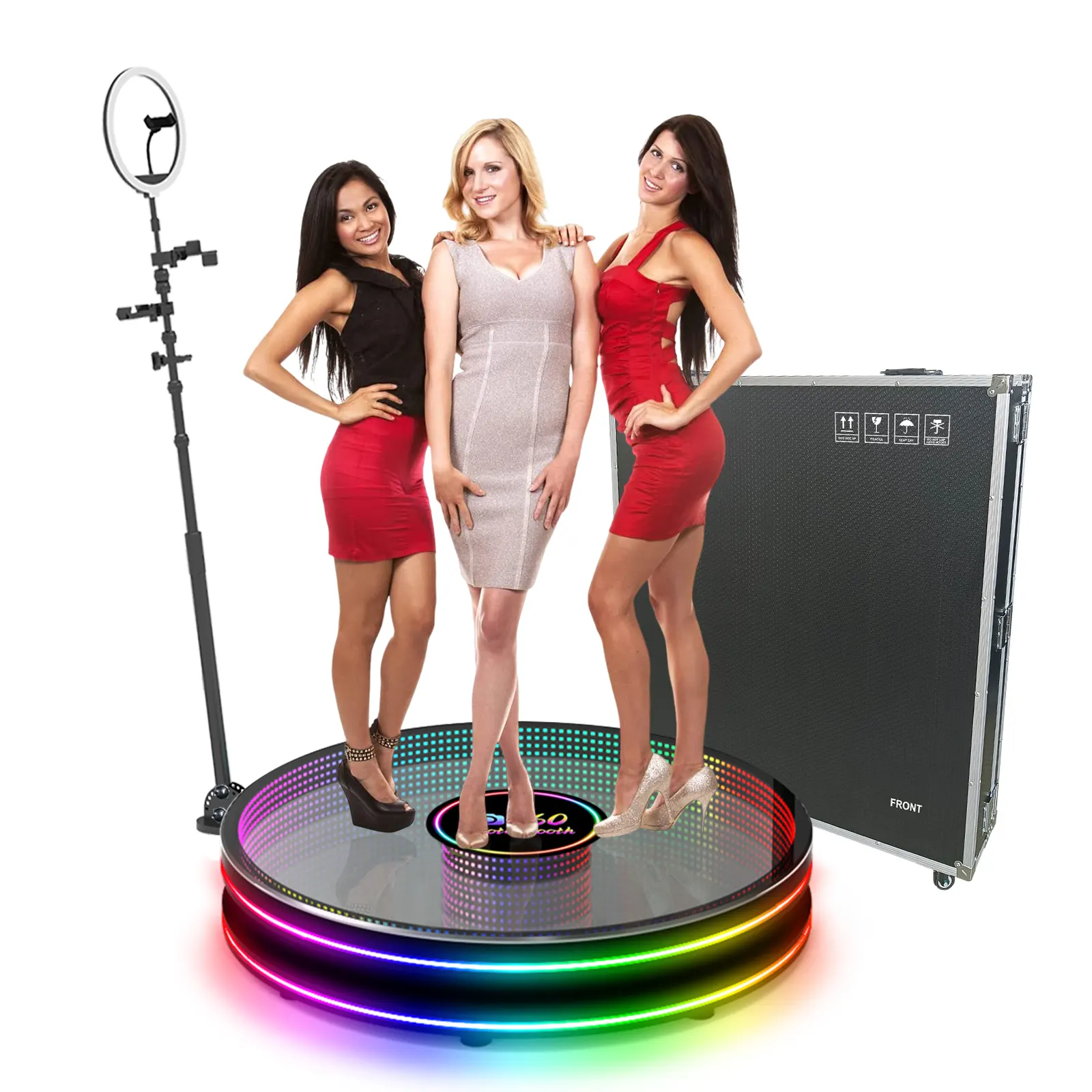 Glass turntable with Led Ring Light Photobooth 360 Automatic rotating machine 360 Photo Booth for wedding birthday vlog events