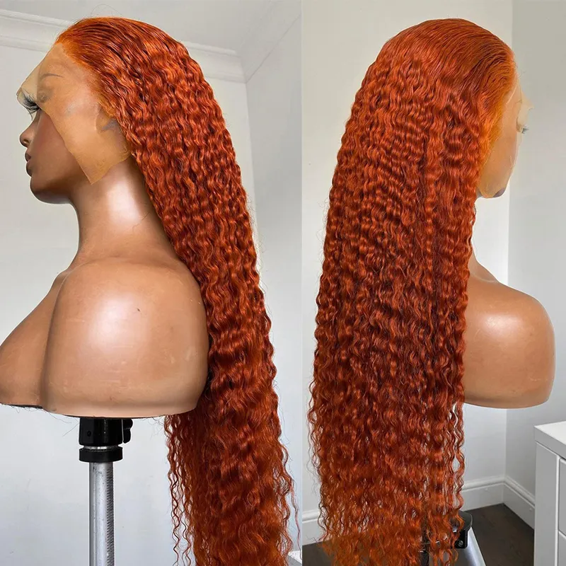 100% Virgin Human Hair Cheap Jerry Curl Human Hair Wig Vendors Pre Pluck Colorful Lace Wig Ginger Lace Front Wig For Black Women