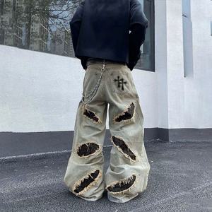 Jeans Anchos Holgados Desgastados, Lavados a la Piedra, Transpirables, Estilo Hip Hop Vintage, Personalizados con MOQ Bajo para Hombre, para Verano, Primavera e Invierno - Product Image 2