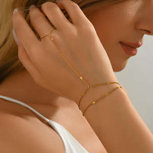 Trendy CZ parmak bilezik boncuklu zincir su geçirmez paslanmaz çelik takı Minimalist moda kadın aksesuarları kuyumcu - Product Image 3