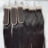 Kim K-extensiones de cabello humano virgen Remy para mujeres negras, accesorio con cierre de encaje transparente, parte media, 2x6