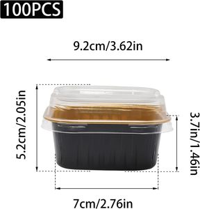 Wholesale 300ml 10oz 100pcs Square Cupcake Foil Cups Disposable <b>Mini</b> <b>Cake</b> Pans Aluminum Foil Baking Containers With Plastic Lids - Product Image 2