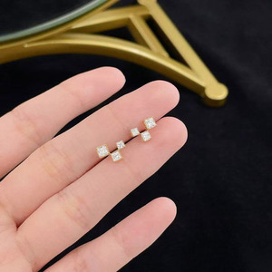Pendientes de Diamantes Cultivados en Laboratorio de Oro Amarillo de 18K con Corte Princesa, Diseño Geométrico Cuadrado Pequeño, Estilo Lujoso y Moderno, Pendientes de Oreja con Forma de Corazón - Product Image 5