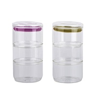 Pot en verre borosilicate empilable à 3 étages pour cuisine contemporaine avec couvercle en verre, joint en silicone coloré, récipient alimentaire, boîte à provisions
