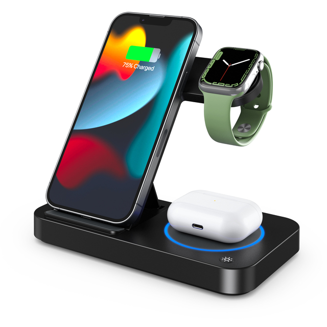 Built-in Power Bank Fast 15W Charging 3-in-1 Portable Wireless Charger Stand for Phone Watch Earphone All-in-One Charging