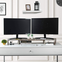 Double support de moniteur en bois rustique, 2 pièces, avec inclinaison réglable, support organisateur pour écran d'ordinateur de bureau