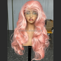 Perruque synthétique Lace Front Body Wave de 32 pouces, 13x4, transparente, sans colle, base en soie, ligne de cheveux naturelle, résistante à la chaleur