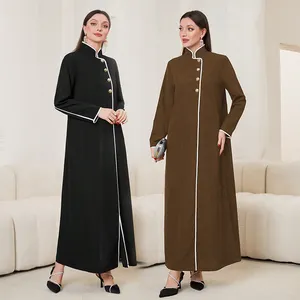 Casaco abaya feminino com botão colorido, casaco árabe aberto, design elegante islâmico de Dubai, casaco colorido de botão único