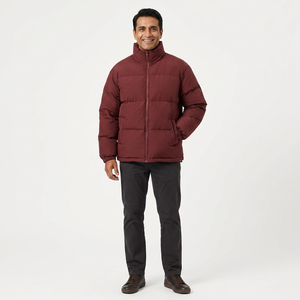 Couple Winter Thick Cotton Stand Collar Loose Casual Quilted Eco-Friendly Zipper Front Printing <b>Men's</b> Canvas Puffer <b>Jacket</b> - Product Image 1