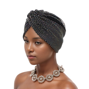 หมวกแก๊ปผ้าโพกหัวกากบาทสำหรับผู้หญิงหมวกผ้าโพกหัวสไตล์แอฟริกันหมวกสไตล์ HZM-24406สำหรับงานแต่งงานสไตล์ไนจีเรียหมวกคลุมศีรษะมุสลิม - Product Image 4