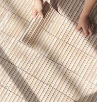Mosaïque de marbre naturel en gros, travertin concave, couleur beige, îlot de cuisine, plateforme, carrelage en travertin sculpté cannelé, prix