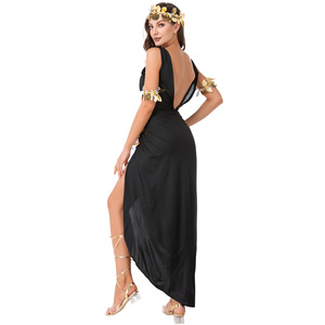 Elegante Disfraz de Diosa Griega para Mujer, Vestido Negro y Dorado del Antiguo Egipto, Traje de Cosplay para Halloween y Actuaciones Escénicas - Product Image 3
