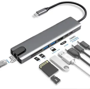 다기능 확장 도크 USB Type-C Kabel Naar 4K 60Hz 변환기 이더넷 8 In 1 허브 USB 충전 스테이션 도킹