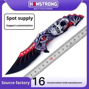 Couteau de poche tactique pliant <span class=keywords><strong>Demon</strong></span> Skull avec poignée imprimée en 3D, lame en acier inoxydable 3Cr13 à revêtement noir, pointe tombante, EDC, pour l'extérieur - Product Image 2