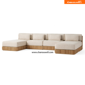 Élégant Canapé d'Extérieur en <span class=keywords><strong>Teck</strong></span> 4 Places avec Motif Rayé, <span class=keywords><strong>Teck</strong></span> de Qualité Supérieure Résistant aux Intempéries pour Salon de Jardin - Product Image 3