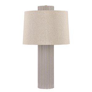 Gray Ribbed Glass Double Shade Modern Minimalist Table Lamp | Sleek Contemporary Lighting for Hotel Cafe & Open Area - Product Image 1