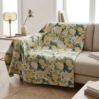 Tissu Jacquard Floral Vert en Polyester et Coton, Poids Moyen 310 g/m², Style Vintage pour Housses de Canapé, Vêtements et Textiles de Maison