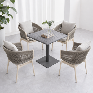 Conjunto de Jantar para Pátio Externo para 4 Pessoas, Mesa de Alumínio WPC de 5 Peças com 4 Cadeiras de Corda Trançada, Conjunto à Prova d'Água, à Prova de Sol e à Prova de Ferrugem para Área da Piscina - Product Image 1