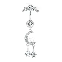 Anneaux de nombril en gros, cristal, strass, vintage, acier inoxydable, géométrique, étoile, lune, corps, mariage, fiançailles