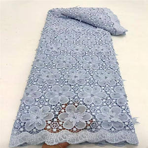 Cordón Soluble en Agua africano de lujo, encaje de guipur, tela de flores bordadas en 3D con cuentas, gasa para vestido de novia nigeriano - Product Image 3