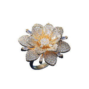 Có Thể Điều Chỉnh Đôi Lớp Pave Kim Cương Hoa Nhẫn Cho Phụ Nữ 3D Mạ Vàng Đồng Zircon Cho Engagement Món Quà Cưới - Product Image 6