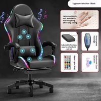 Chaise de jeu E-Sports avec éclairage LED, audio Bluetooth, fonction massage, dossier inclinable, pivotante, en cuir, avec vérin à gaz 4 positions