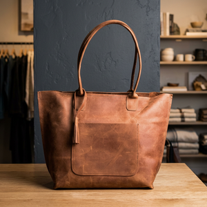 Bolso de Mano de Cuero Vacuno Genuino BS INTERNATIONAL, Diseño Duradero, Ecológico, Ligero, con Cierre, Impermeable, Dos Bolsillos - Product Image 1