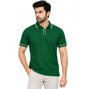 Camisas de Golf Verdes Sólidas para Hombre, Impresión Digital, Manga Corta, Cuello con Ribete Blanco en Contraste, Secado Rápido, Algodón - Product Image 1