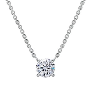 Colgante Solitario Clásico de Diamante Redondo Brillante Cultivado en Laboratorio, Oro Blanco Sólido de 14K 18K, con Cuatro Puntas, para Mujer - Product Image 4