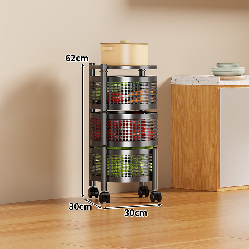 Multifunctional black rotating storage rack [three-tier round]
