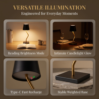 Lampe de table LED décorative sans fil à piles avec variateur tactile, design incurvé en S, idéale pour hôtels, chambres et restaurants