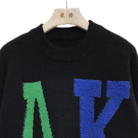 Pull-over ample en maille jacquard à lettres AK colorées, broderie chenille, col rond, pour femme, vente directe usine