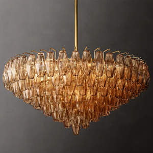 Lámpara de Araña Redonda de Vidrio Estilo Retro Americano, Lámpara de Araña de Lujo para Restaurante, Diseño Nórdico, Moderna, para Sala de Estar, 37 Pulgadas, Vidrio Ahumado - Product Image 1