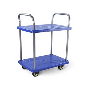 Carrito de Almacenamiento de Dos Niveles de Plástico Azul con Estructura de Acero y Cuatro Ruedas, Carro de Utilidad Móvil para Logística - Product Image 1